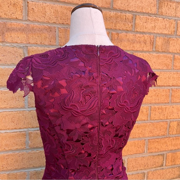 REVIEW Burgundy Lace Dress Size 6 Work Office Event Party Wedding - Picture 6 of 7